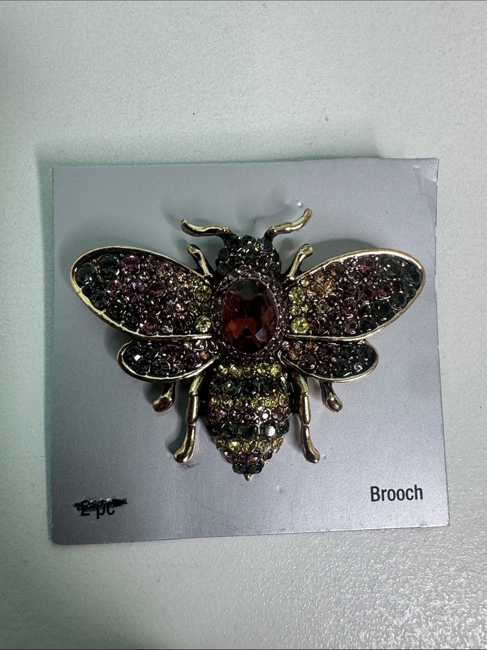 Crystal Bee Brooch with Multicolored Gems